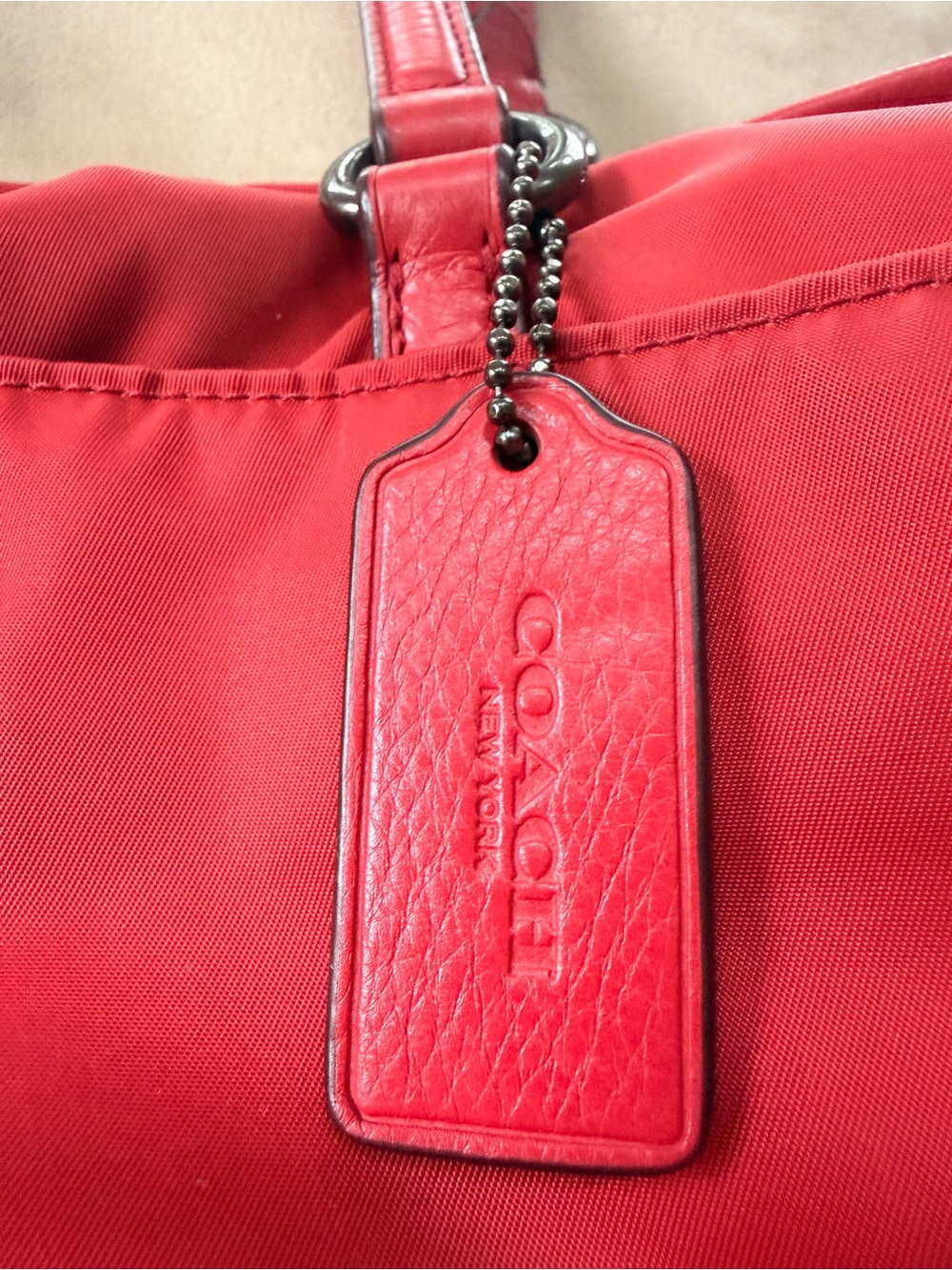 Coach Red Tote Bag F57903 with Leather Trim - Picture 3 of 13